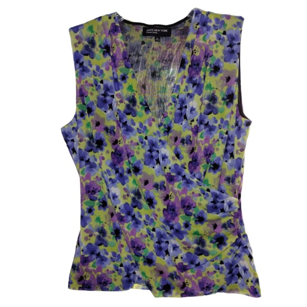 JONES OF NEW YORK collection blouse V neck blouse sleeveless, gathered front